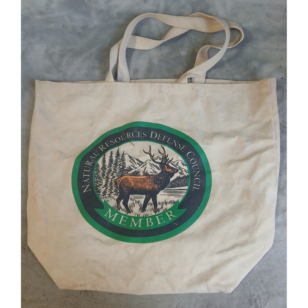 NRDC Member Canvas Tote Bag Elk Nature Graphic Cream Green Large Reusable